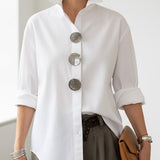 Blusa Donna in Cotone e Lino – Collo Coreano Elegante Stile Casual