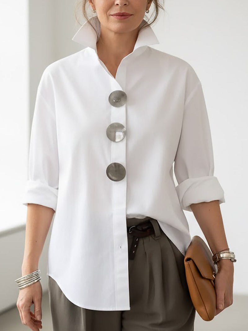 Blusa Donna in Cotone e Lino – Collo Coreano Elegante Stile Casual