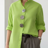 Blusa Donna in Cotone e Lino – Collo Coreano Elegante Stile Casual