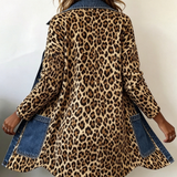 Arianna™ | Giacca lunga leopardata con dettagli denim