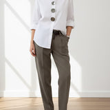 Blusa Donna in Cotone e Lino – Collo Coreano Elegante Stile Casual