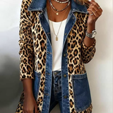 Arianna™ | Giacca lunga leopardata con dettagli denim