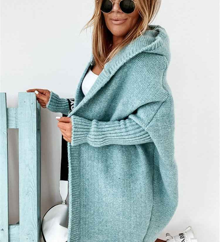 Cardigan lavorato a maglia oversize con cappuccio da donna – Strato aperto e confortevole per l’autunno e i viaggi