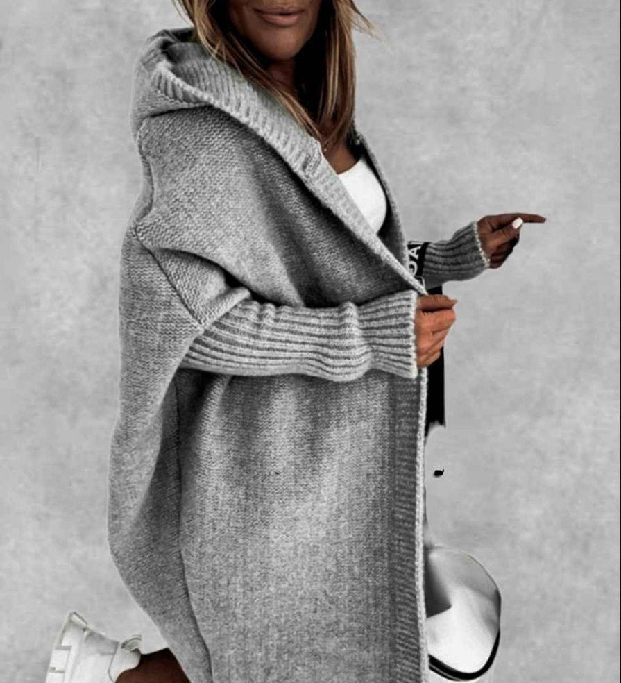 Cardigan lavorato a maglia oversize con cappuccio da donna – Strato aperto e confortevole per l’autunno e i viaggi