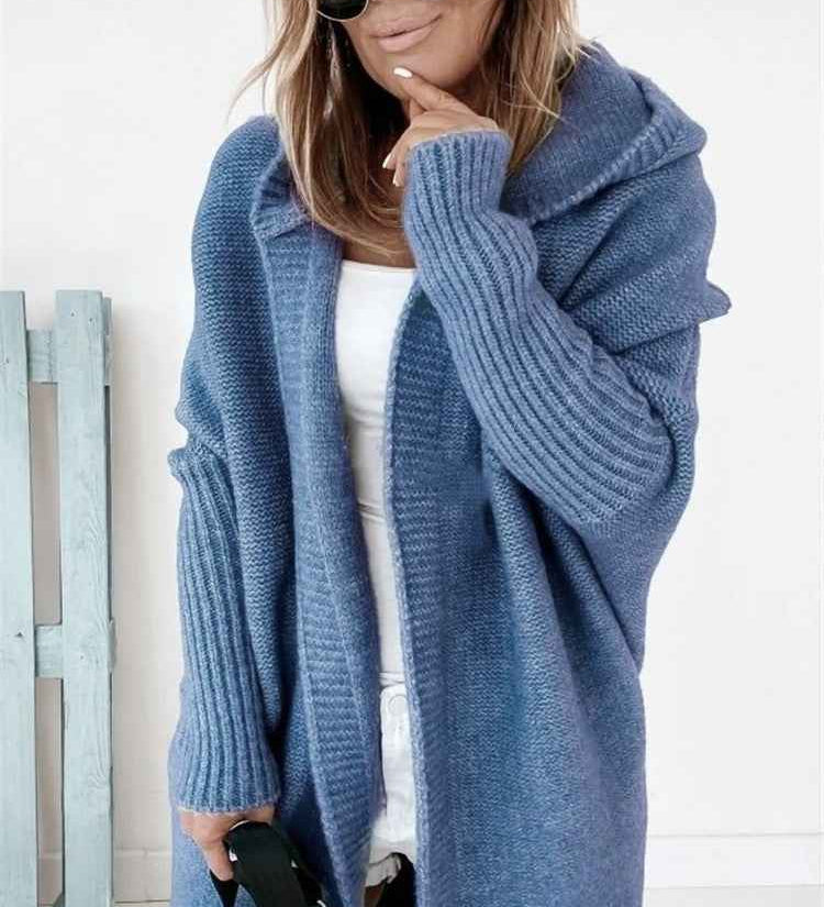 Cardigan lavorato a maglia oversize con cappuccio da donna – Strato aperto e confortevole per l’autunno e i viaggi