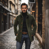 Cappotto corto da uomo in velluto a coste slim fit con collo alto
