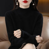 Maglione da donna in maglia fine con collo a lupetto - Pullover a maniche lunghe con bordi a coste per vestirsi a strati ogni giorno