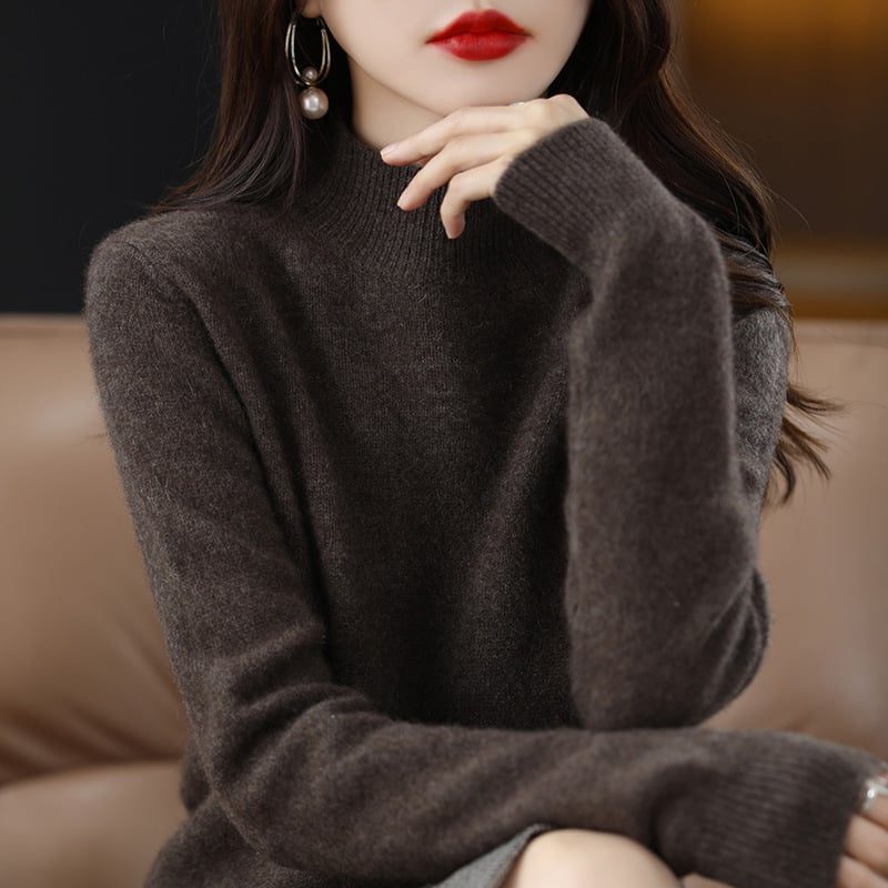 Maglione da donna in maglia fine con collo a lupetto - Pullover a maniche lunghe con bordi a coste per vestirsi a strati ogni giorno
