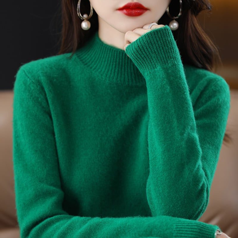 Maglione da donna in maglia fine con collo a lupetto - Pullover a maniche lunghe con bordi a coste per vestirsi a strati ogni giorno