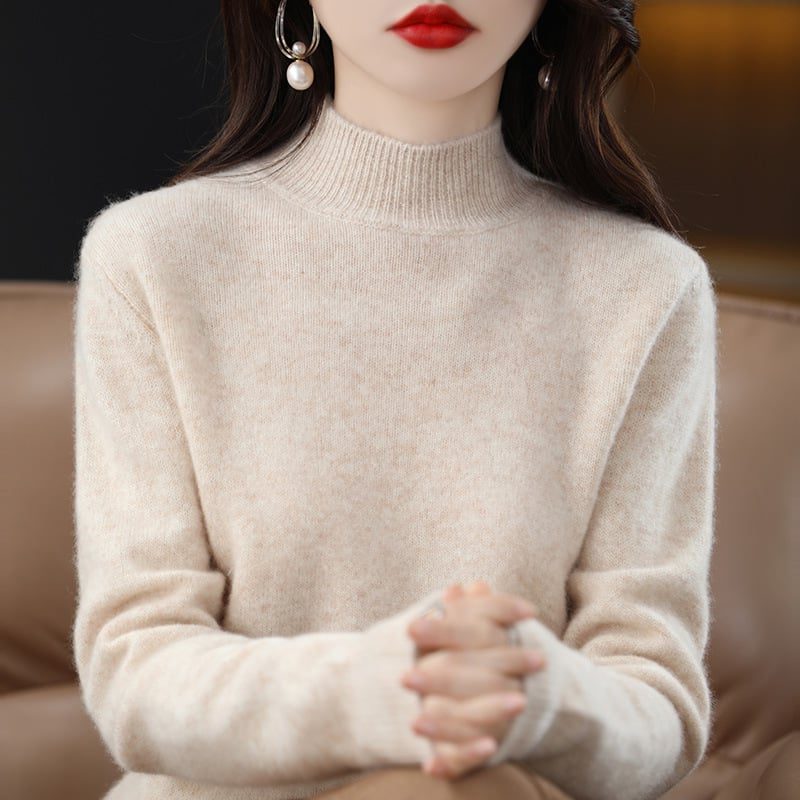Maglione da donna in maglia fine con collo a lupetto - Pullover a maniche lunghe con bordi a coste per vestirsi a strati ogni giorno