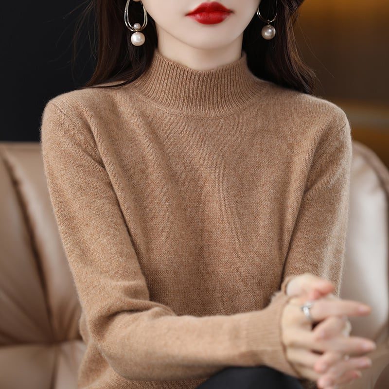Maglione da donna in maglia fine con collo a lupetto - Pullover a maniche lunghe con bordi a coste per vestirsi a strati ogni giorno