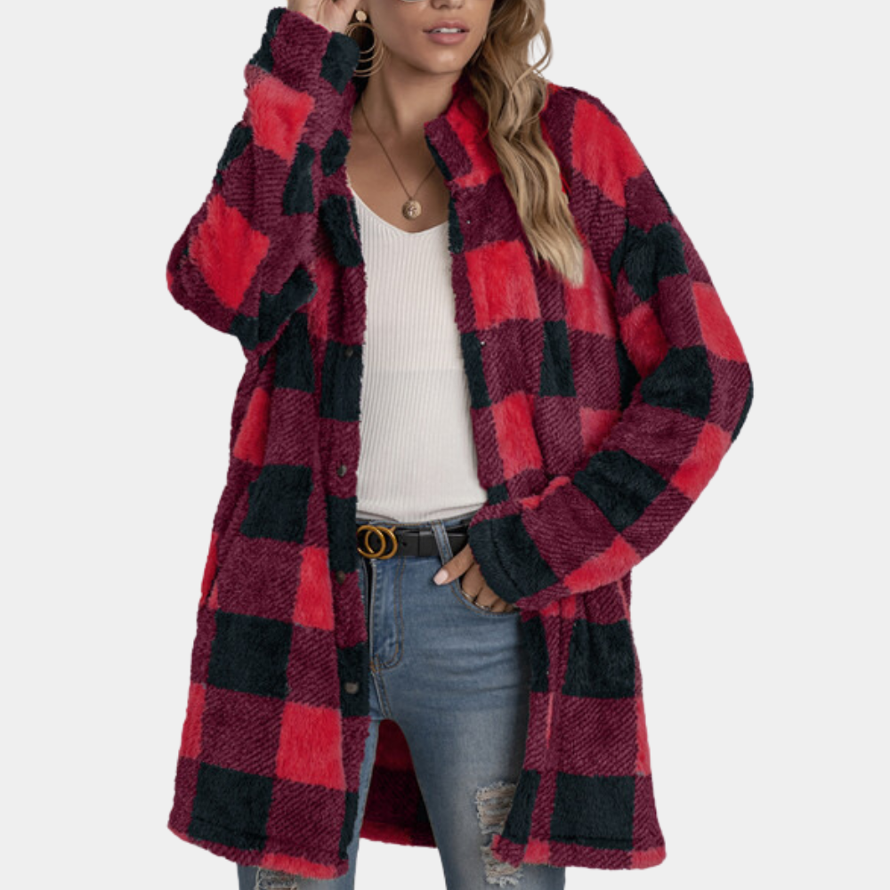 Donna - Cappotto elegante a quadri - Stile invernale
