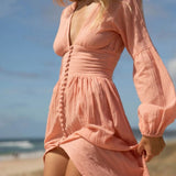 Abito lungo da donna in stile boho con scollo a V – Stile estivo casual e svolazzante da spiaggia