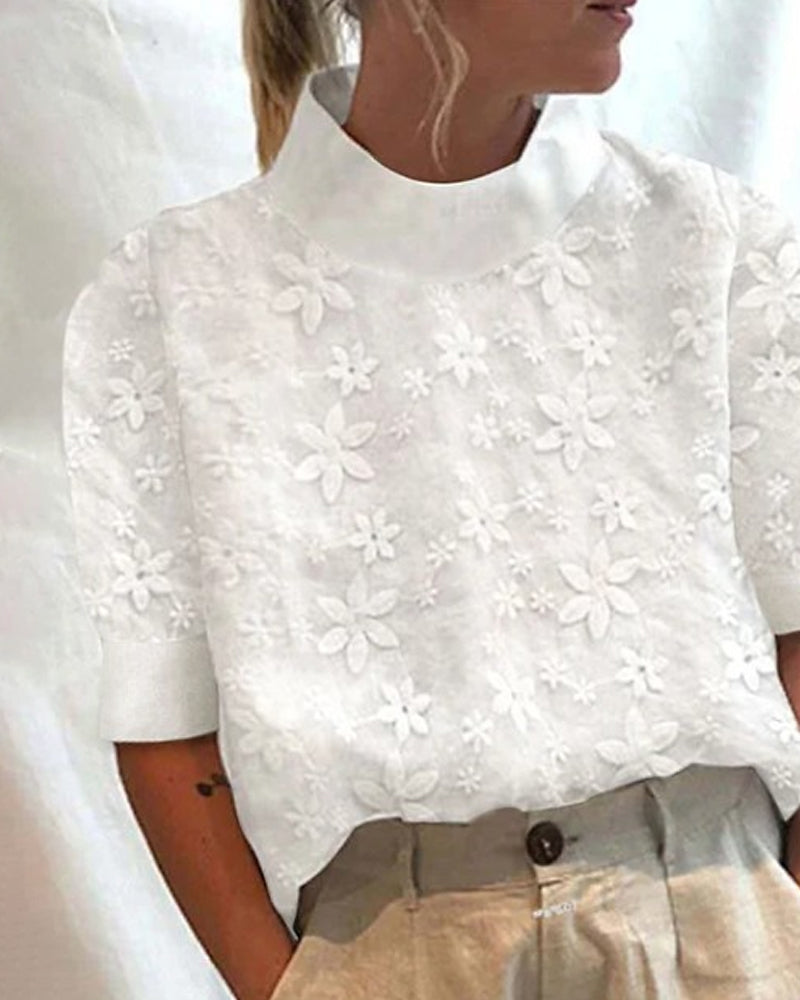 Donne Con Collo Alto Ricamato – Blusa Casual per Uso Quotidiano