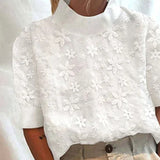 Donne Con Collo Alto Ricamato – Blusa Casual per Uso Quotidiano