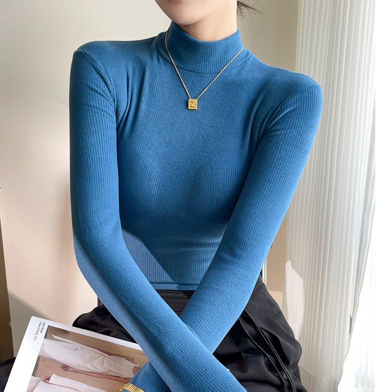 Maglione da donna a coste sottili con collo a lupetto – Essenziale aderente a maniche lunghe per gli strati autunnali
