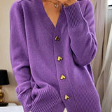 Cardigan lavorato a maglia da donna con bottoni a forma di cuore, vestibilità comoda, ideale per stratificare