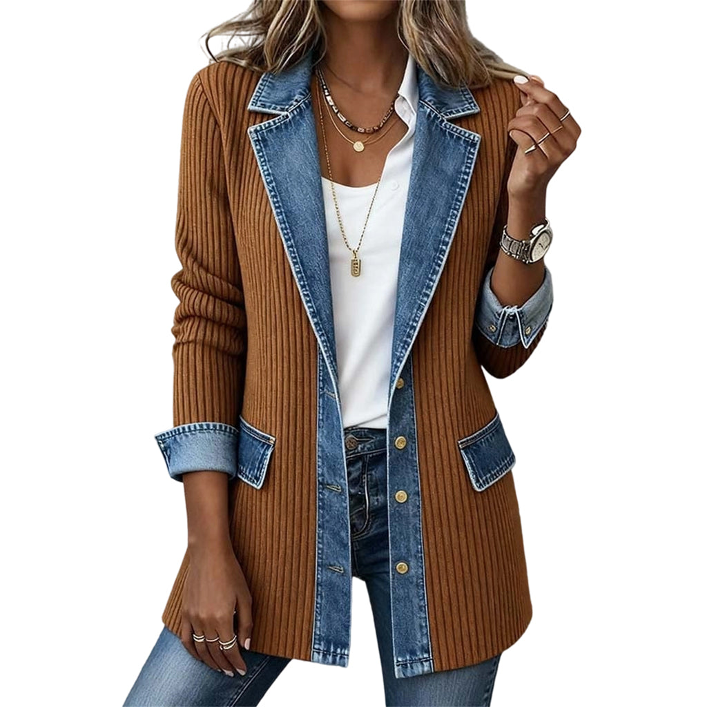Carlotta™ | Cardigan in maglia con inserti denim