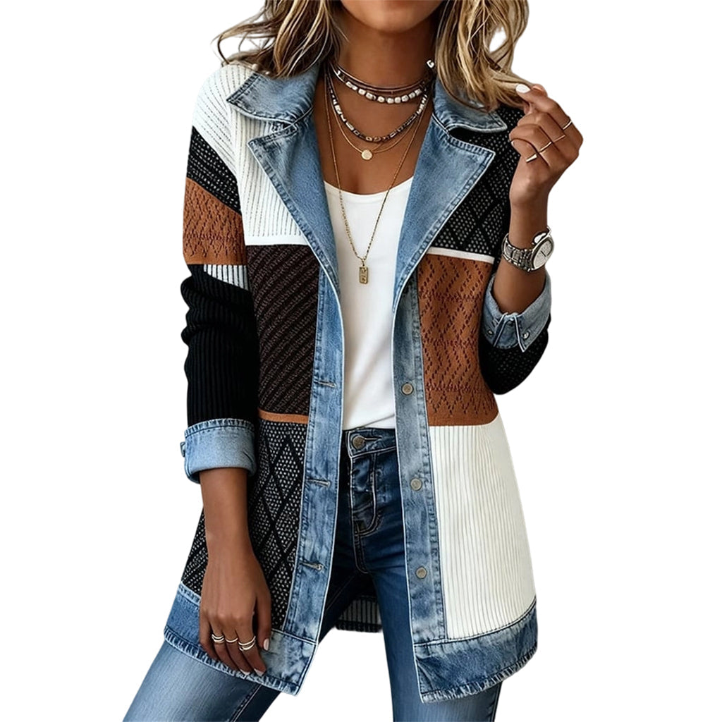 Carlotta™ | Cardigan in maglia con inserti denim