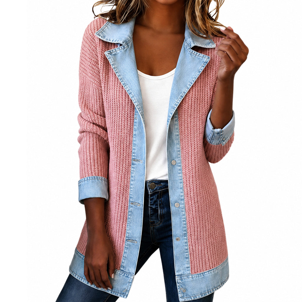 Carlotta™ | Cardigan in maglia con inserti denim