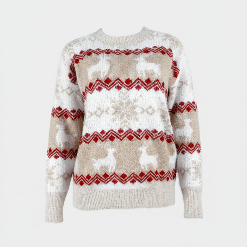 Maglione da donna con renne e motivo Fair Isle – Calda maglia natalizia per l’abbigliamento invernale