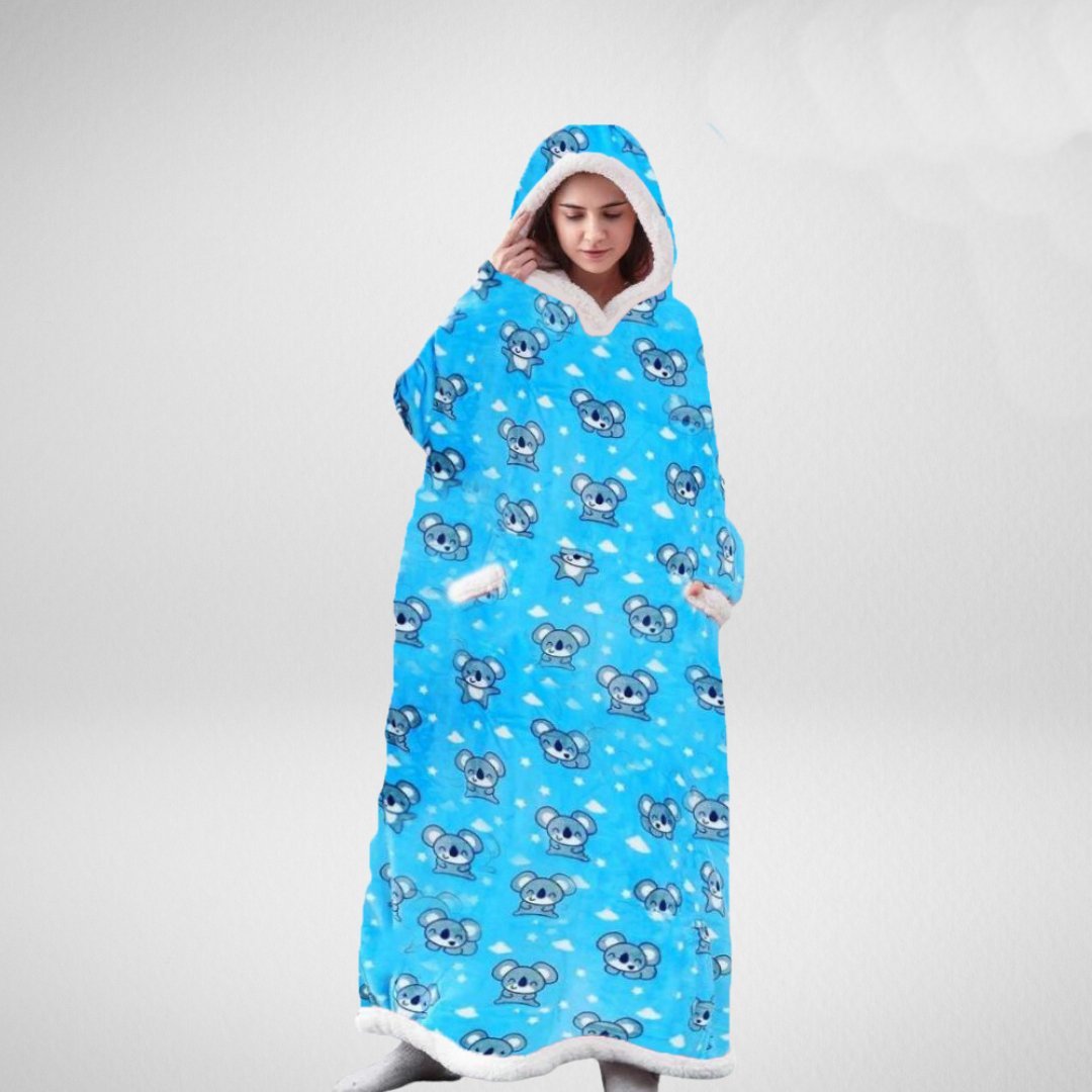 Coperta felpata con cappuccio oversize da donna – avvolgente e morbida per stare in casa d’inverno