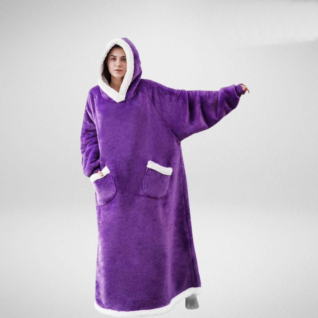 Coperta felpata con cappuccio oversize da donna – avvolgente e morbida per stare in casa d’inverno