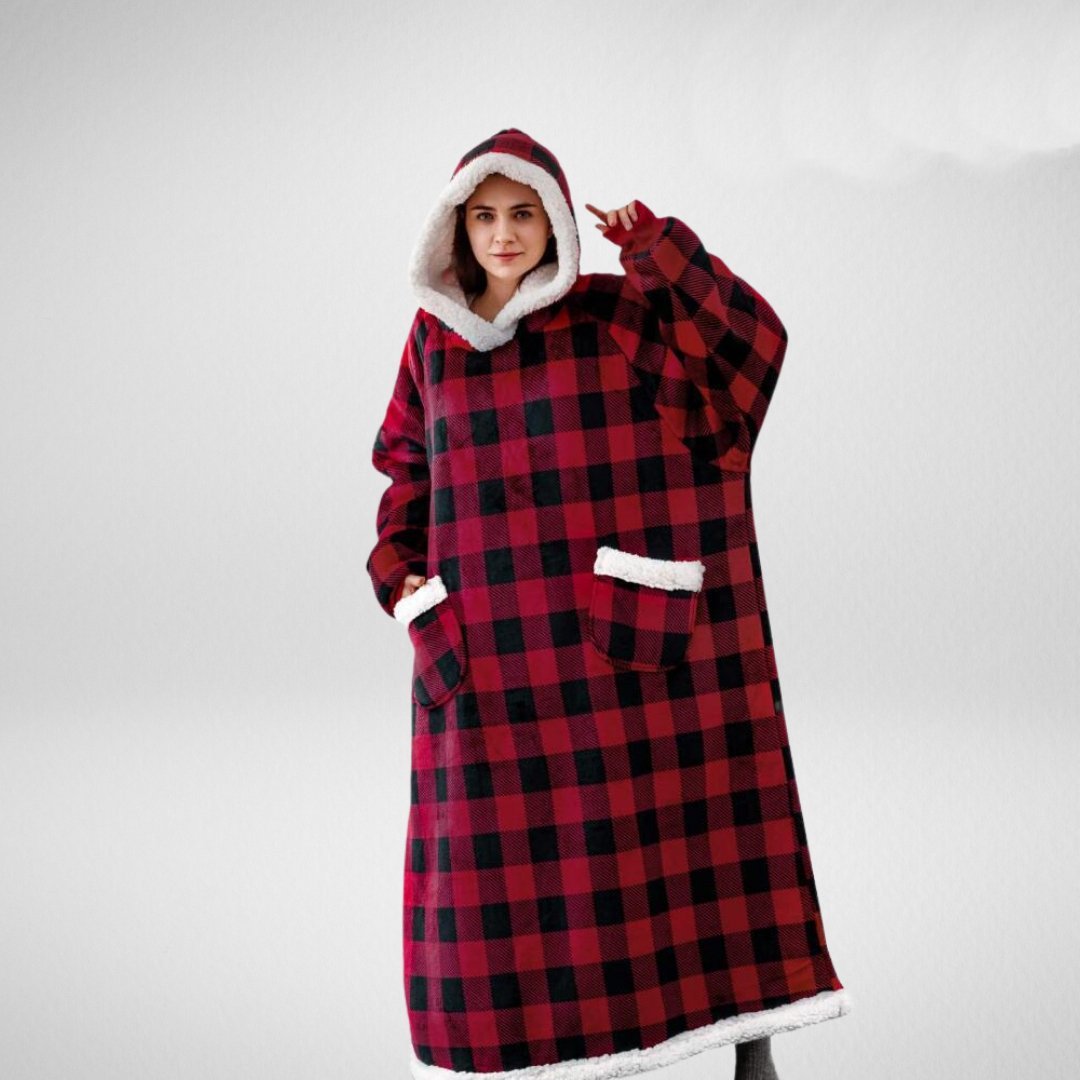 Coperta felpata con cappuccio oversize da donna – avvolgente e morbida per stare in casa d’inverno