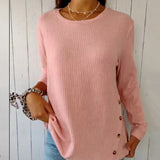 Maglia Donna a Manica Lunga con Scollo Rotondo in Maglia, Casual, Misto Cotone, Comoda per Tutti i Giorni, Base Essenziale per Stratificare