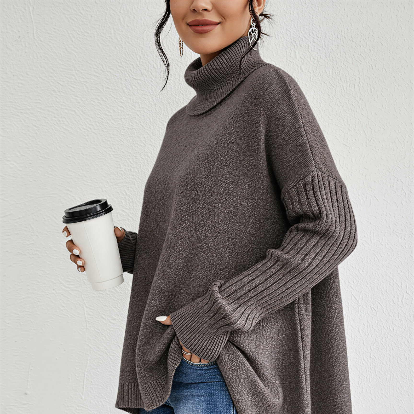 Donna - Maglia a collo alto - Vestibilità oversize