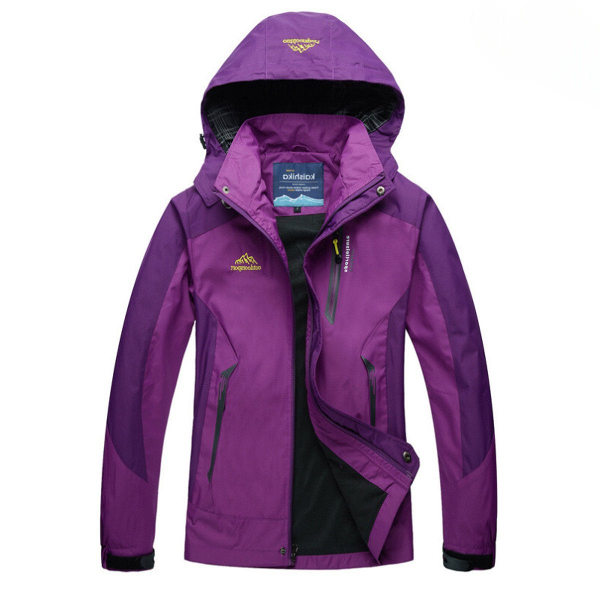 Giacca impermeabile da trekking da donna - Giacca antipioggia da esterno con cappuccio e tasche con zip per la mezza stagione