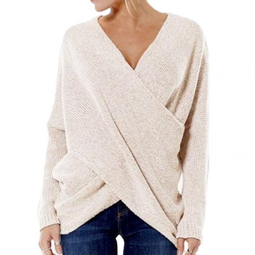 Maglione da donna con scollo a V e parte anteriore incrociata – Maglia comoda a maniche lunghe per un look casual elegante