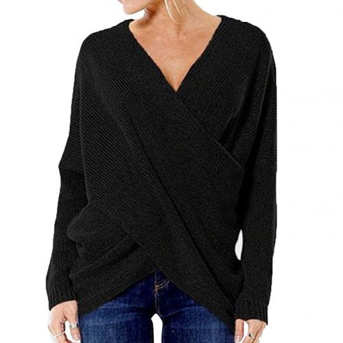 Maglione da donna con scollo a V e parte anteriore incrociata – Maglia comoda a maniche lunghe per un look casual elegante