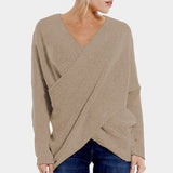Maglione da donna con scollo a V e parte anteriore incrociata – Maglia comoda a maniche lunghe per un look casual elegante