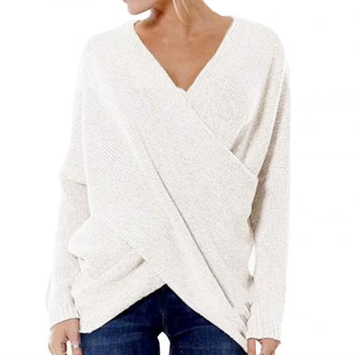 Maglione da donna con scollo a V e parte anteriore incrociata – Maglia comoda a maniche lunghe per un look casual elegante