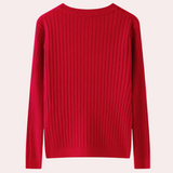 Maglione a coste da donna con scollo a V e patta con bottoni